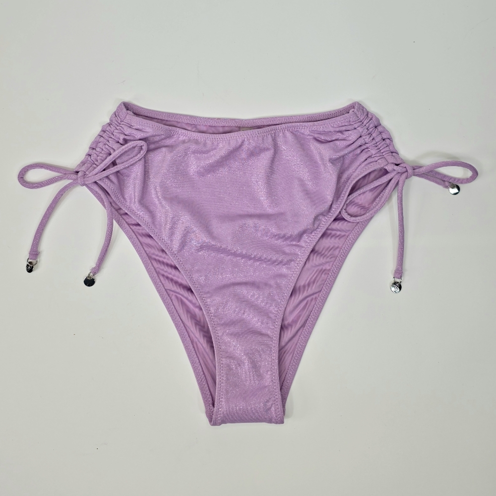 Victoria's Secret Side Ruched High Waist Bikini Bottom XS Lavender Shimmer